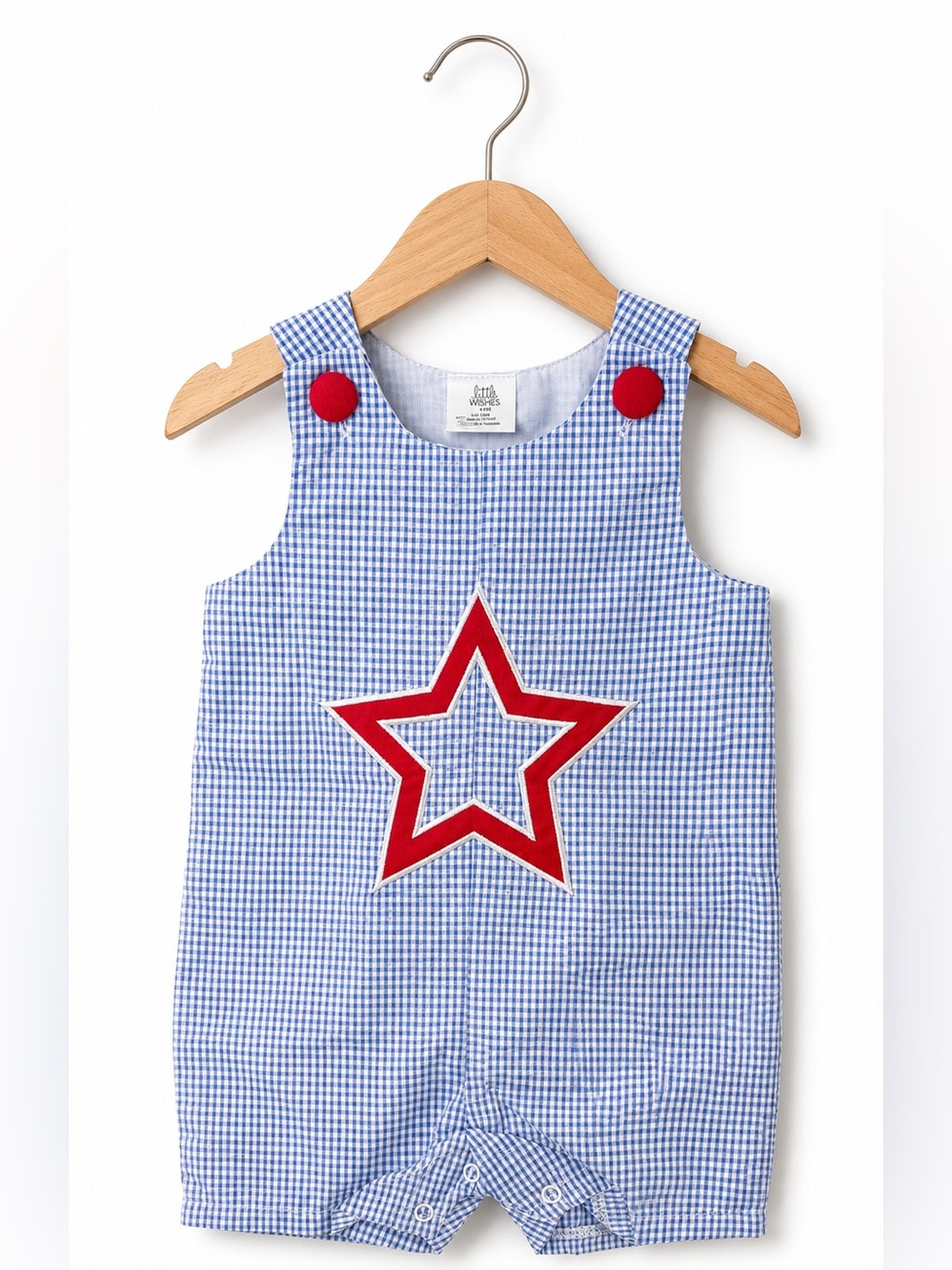 Little Wishes Blue Gingham Star Romper 6-12M Patriotic Americana NWT Baby
